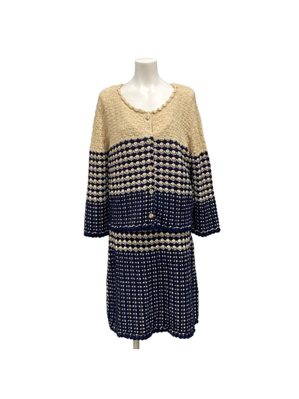 Chanel Dress Set Beige Dark Navy Cotton